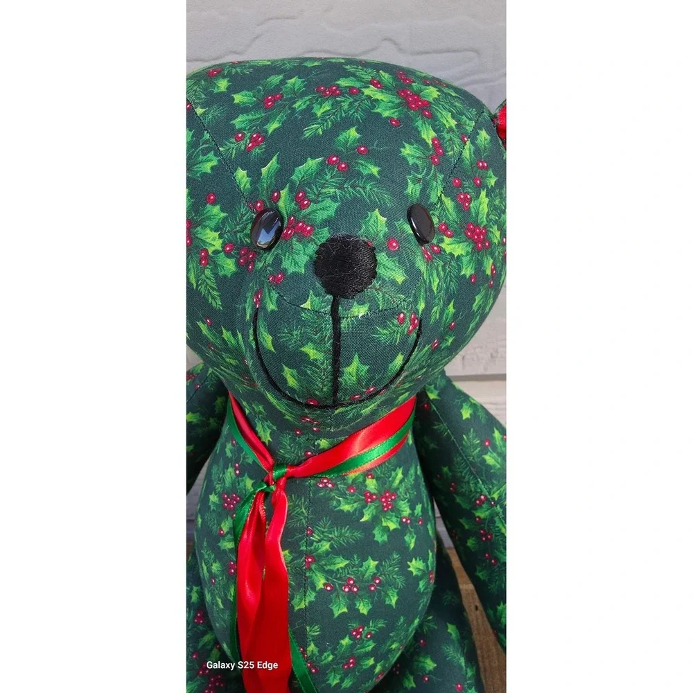 Handmade Christmas Holly Berry Jointed Teddy Bear Green Red Holiday Decor 18